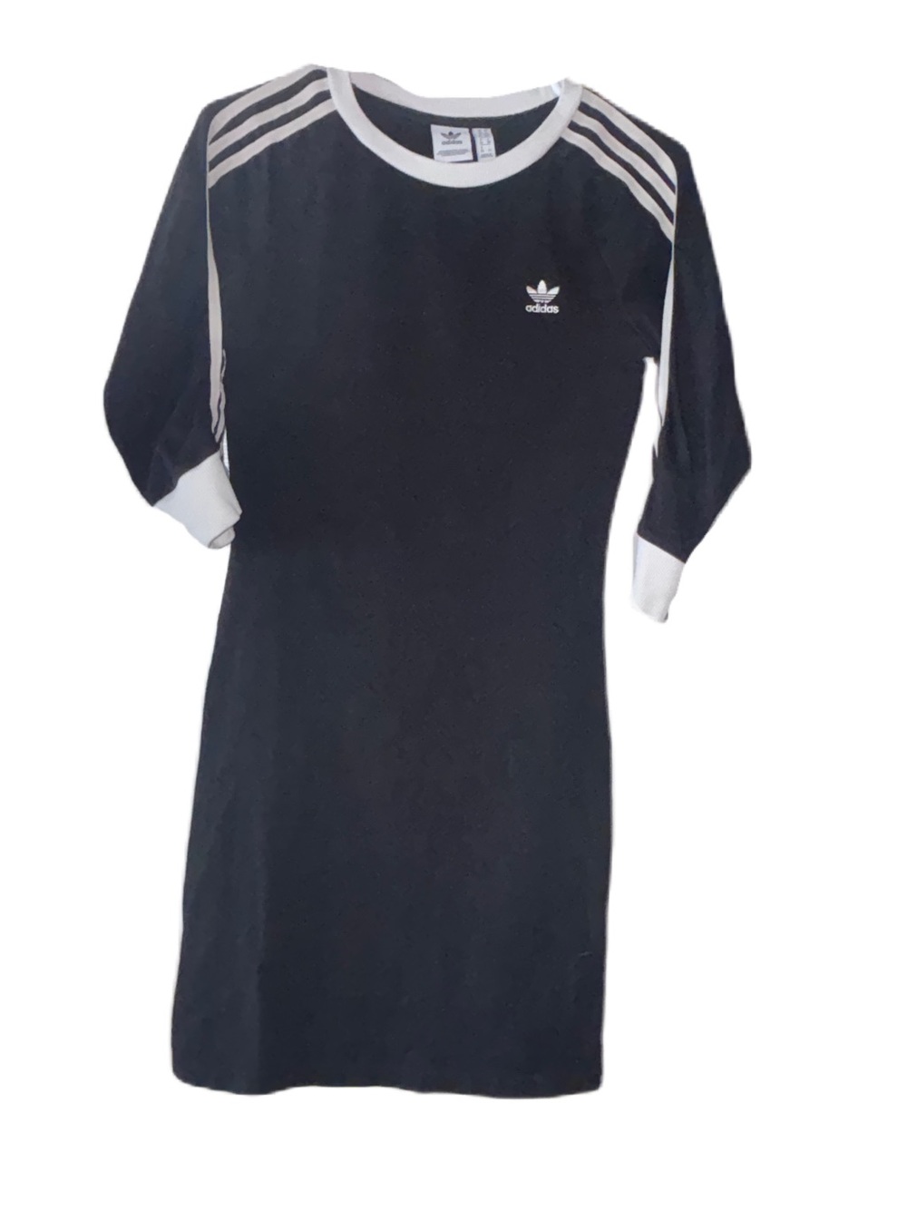 Adidas Black Sporty Mini Dress with White Stripe Accents 3/4 sleeve Women’s S